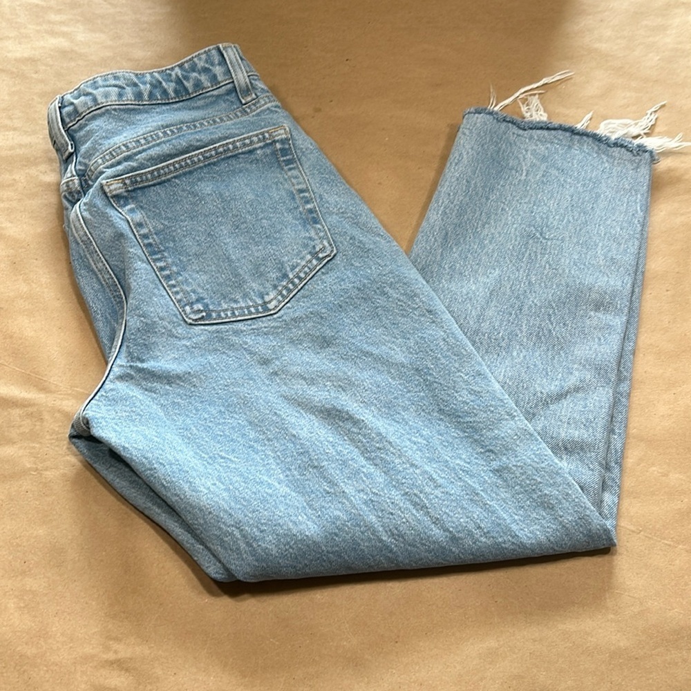 Top Shop Straight Leg Rough Hem Light Blue Jean Sz W27